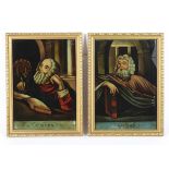 A pair of religious reverse glass paintings of St Mark and St Matthew.