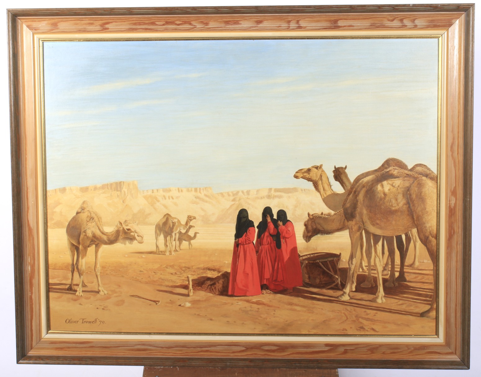 Oliver Trowell (20th Century), Figures and Camels in Desert Landscape, oil on board. - Bild 2 aus 3