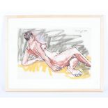 Hugo Dachinger (1908-1996), Reclining Female Nude, chalks, charcoal and wash on paper.