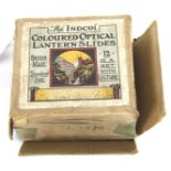 A set of twelve early 20th century coloured magic lantern advertising slides.