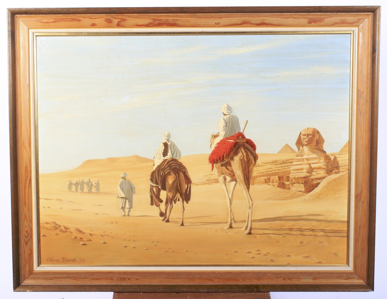 Oliver Trowell (20th Century), Figures on Camels in Egyptian Desert Landscape, oil on board. - Image 2 of 3