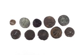 Ten Roman coins.