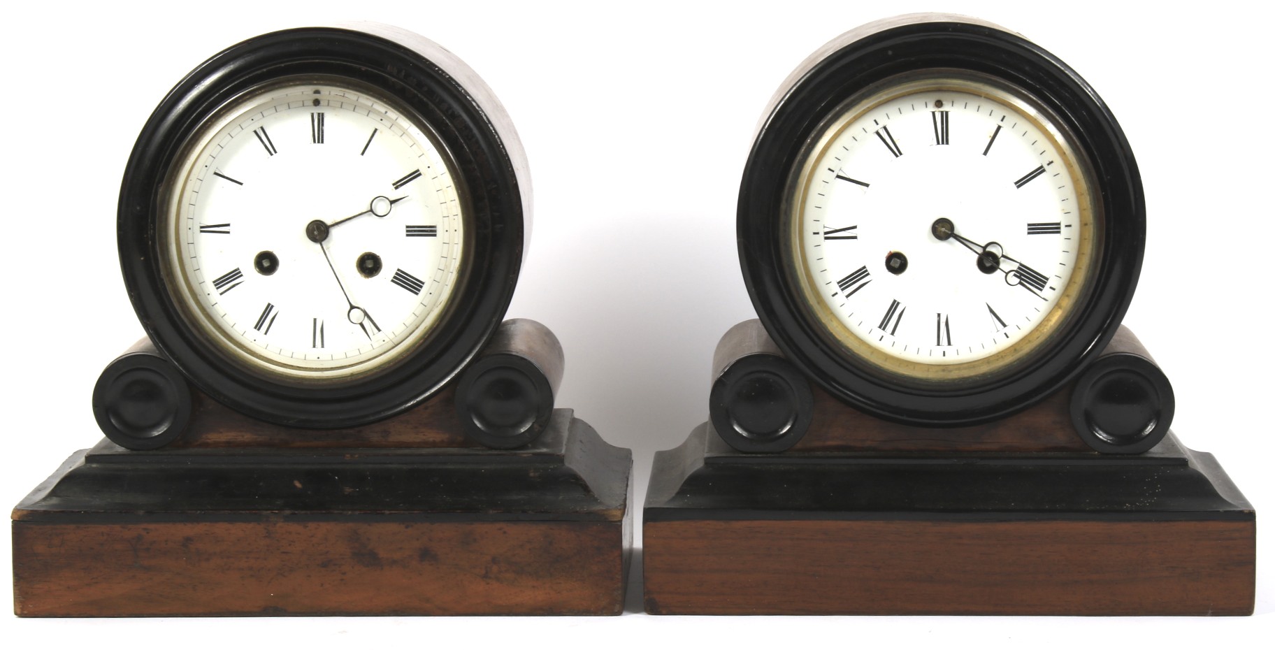 A pair of similar mahogany and ebony Art Deco mantel clocks. - Image 3 of 3