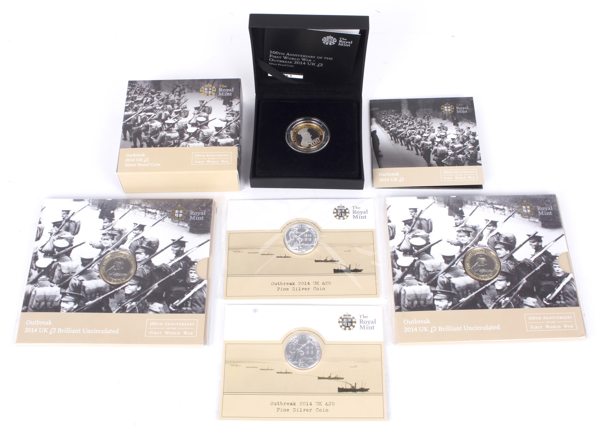 Outbreak of WWI presentation pack coins.