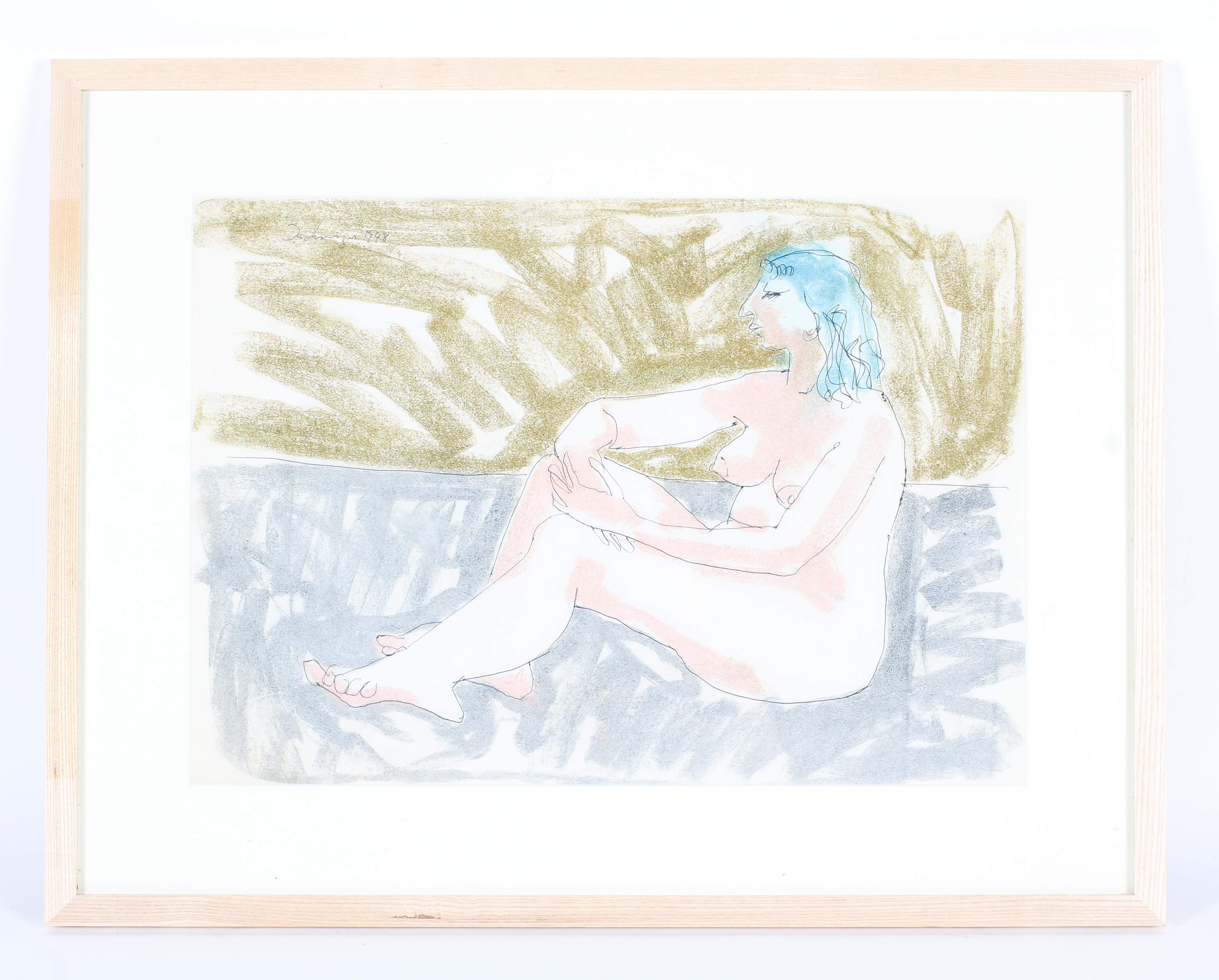 Hugo Dachinger (1908-1996), Seated Female Nude, pen, chalks and wash on paper.