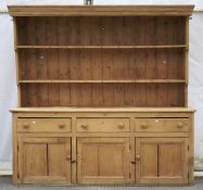 A 19th century pine farmhouse open dresser of large proportion.