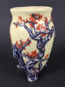 1930's Clarice Cliff relief moulded Indian tree vase. Signed to the base Wilkinson England, H18cm.