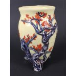 1930's Clarice Cliff relief moulded Indian tree vase. Signed to the base Wilkinson England, H18cm.