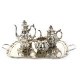 A Victorian silver-plated tea and coffee service and a tray.