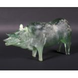 A 20th century green glass model of a rhino.