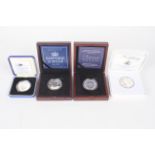 Four £5 silver proof coins for 2000, 2011, two 2017.