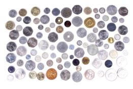 Approximately 90 world coins, some silver.