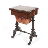 A fine Victorian rosewood fold over games work box table.