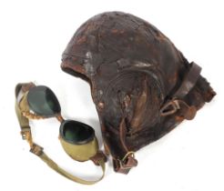WW2 Fighter pilot's leather helmet and googles