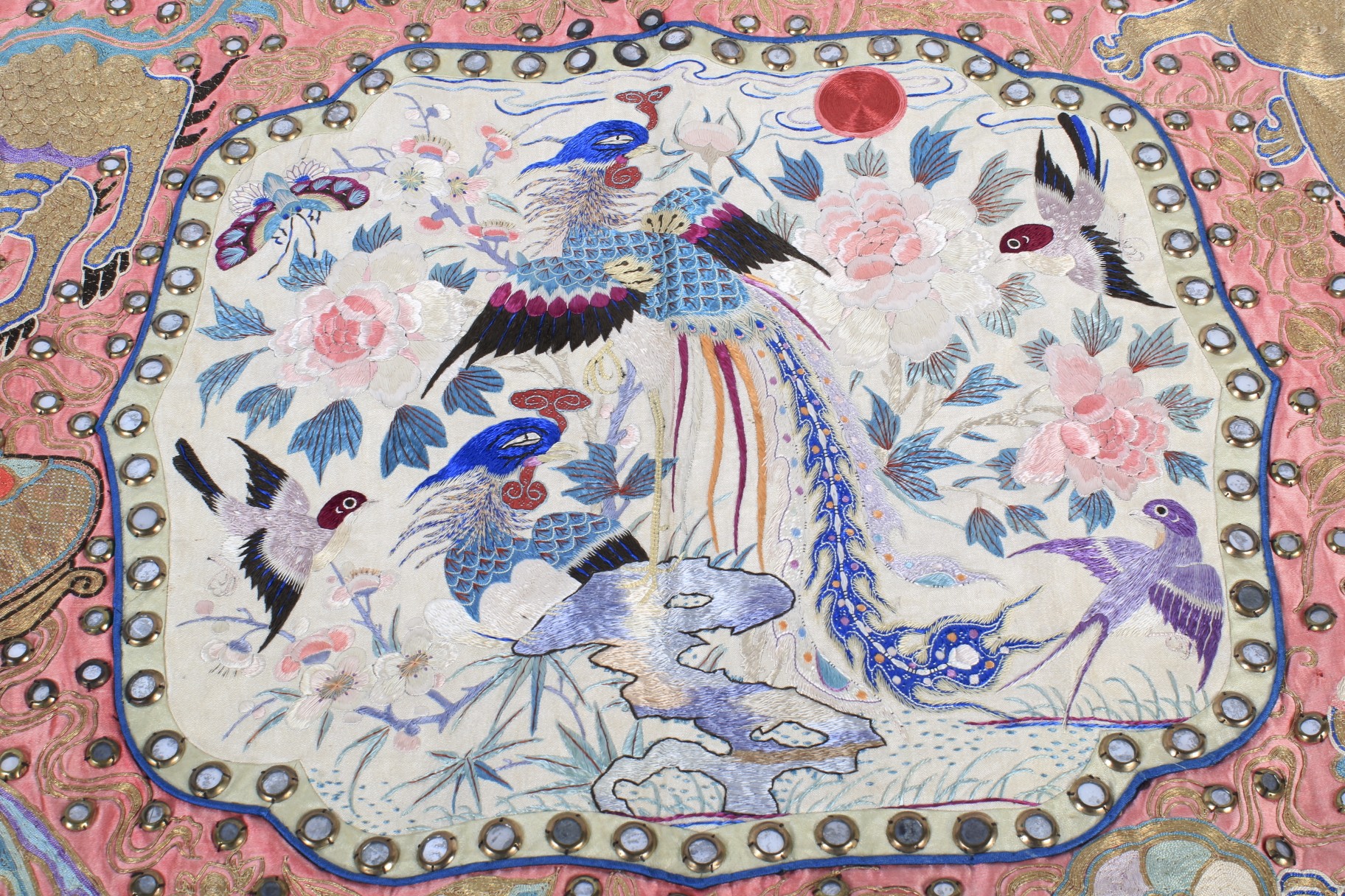 A Chinese Qing Dynasty embroidered silk wall hanging. - Image 3 of 21