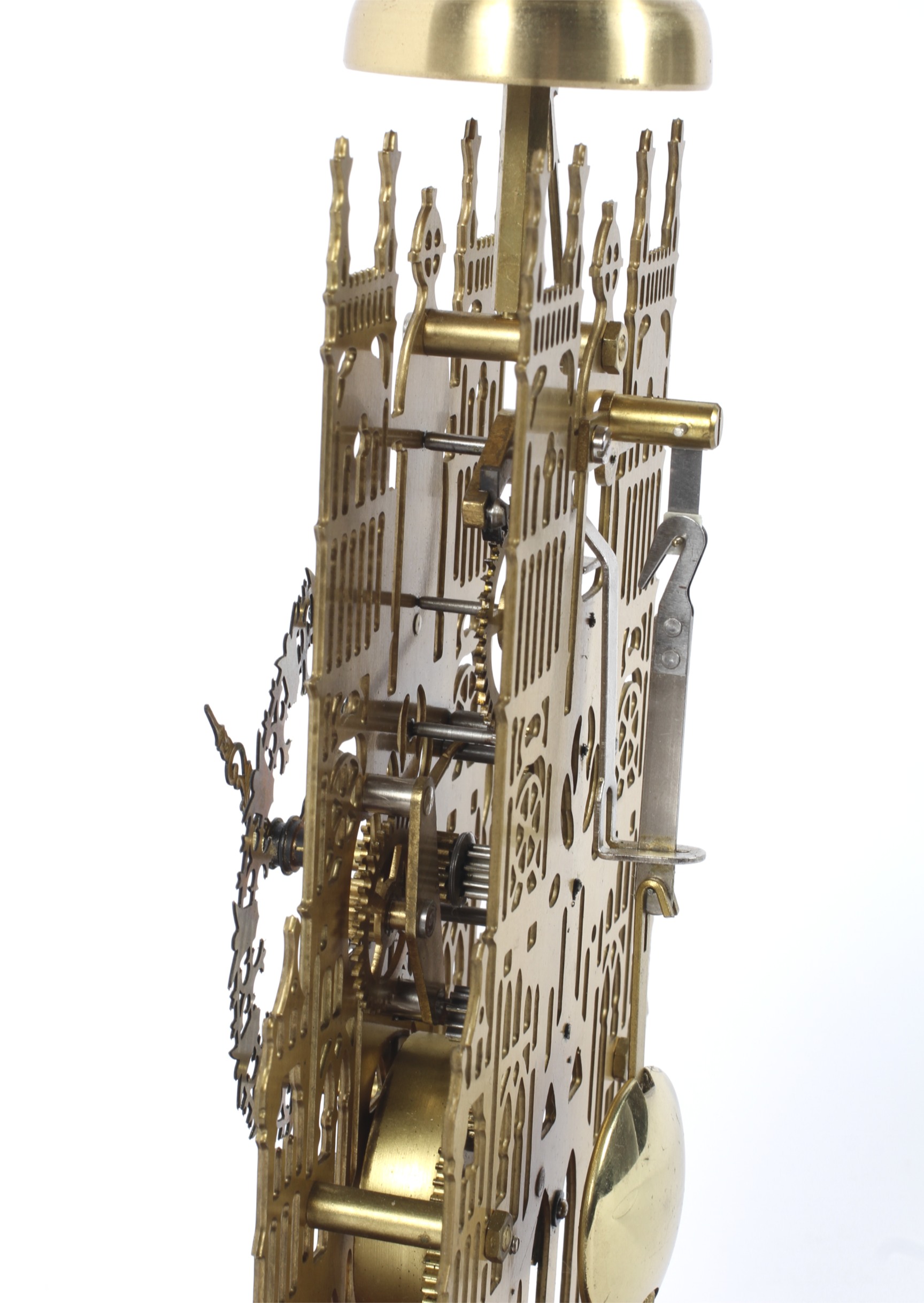 A modern dome-covered Westminster skeleton brass clock. - Image 3 of 4