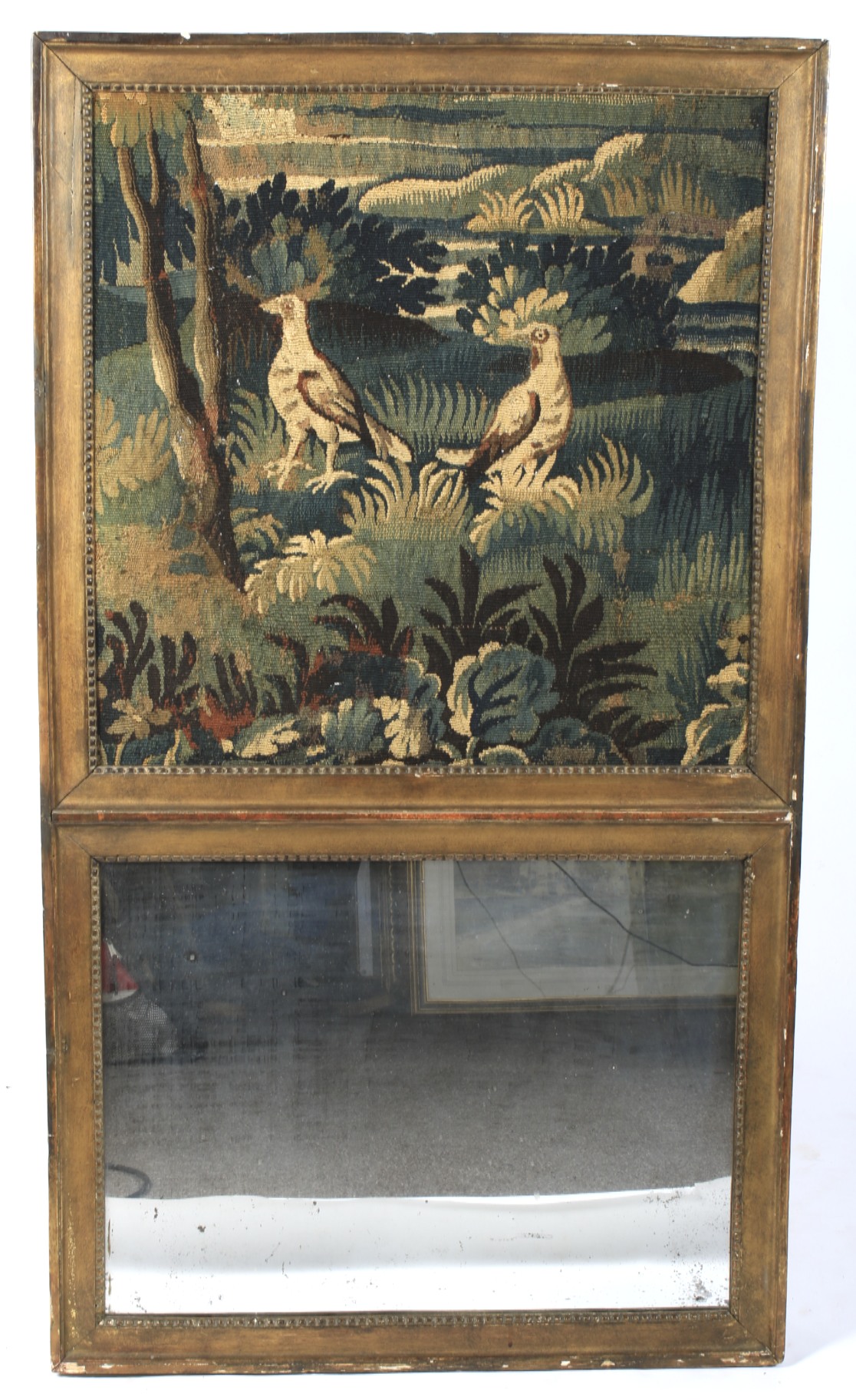 A 19th century giltwood and tapestry mounted mirror frame.