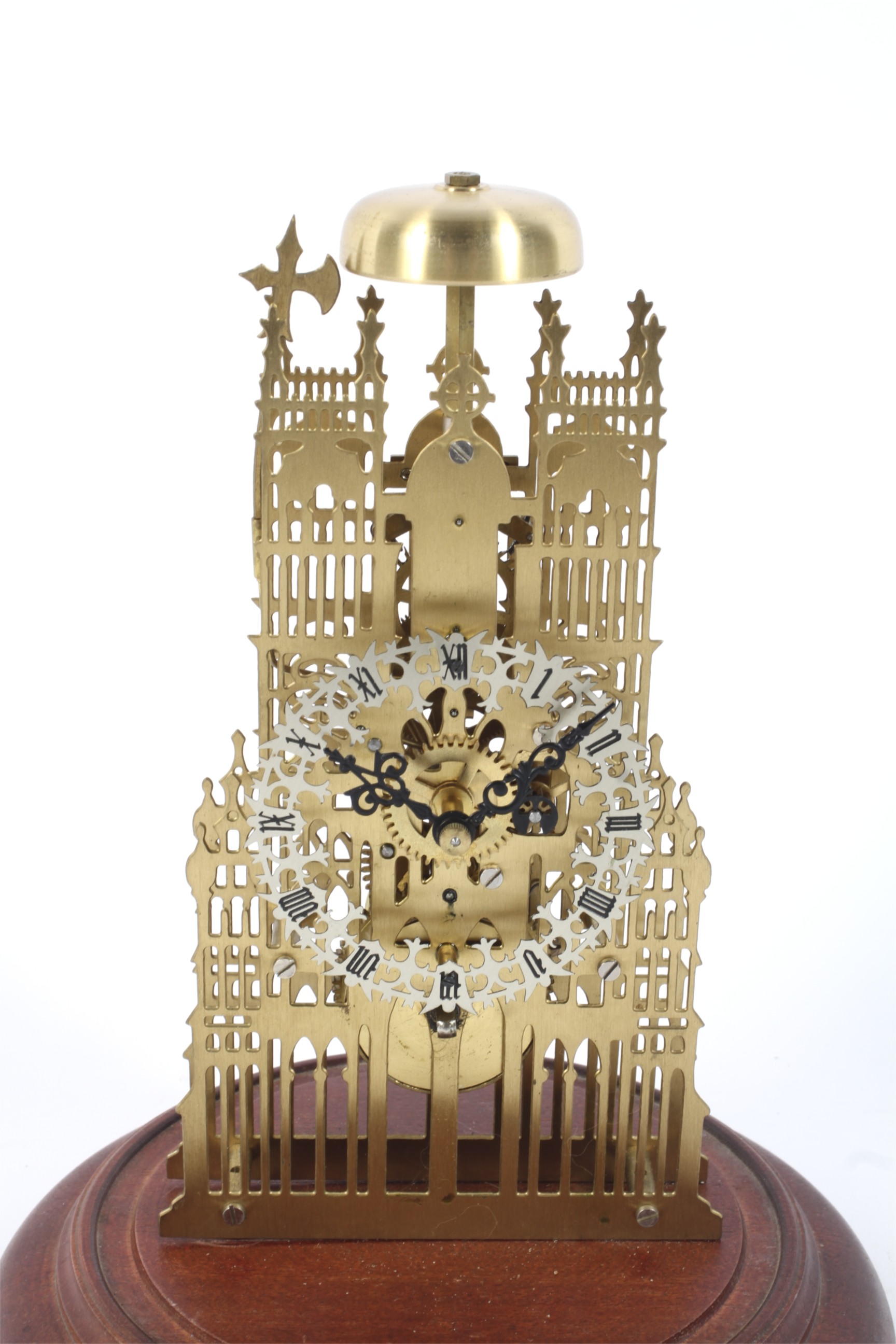 A modern dome-covered Westminster skeleton brass clock. - Image 2 of 4