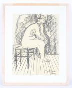 Hugo Dachinger (1908-1996), Seated Female Nude, charcoal on paper.