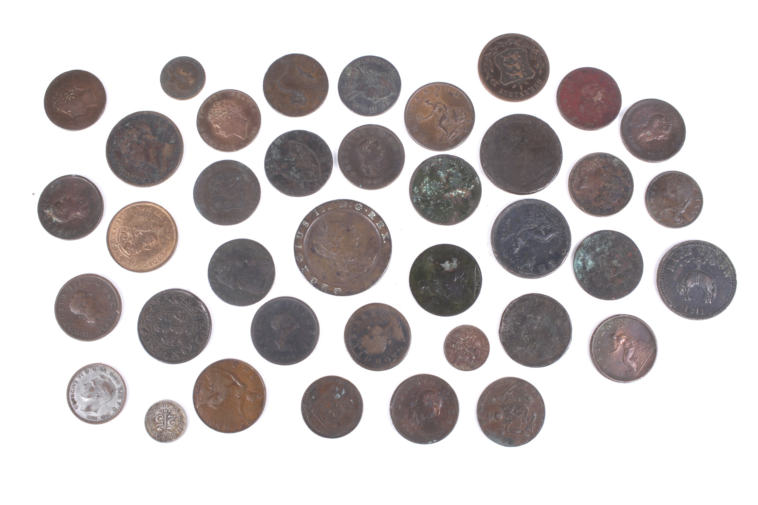 A quantity of copper and bronze coinage.