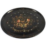 A Victorian black lacquered oval tray.