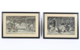 Two French jacquard silk tapestry pictures.