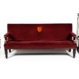 An Edwardian mahogany framed bench sofa of large proportion.