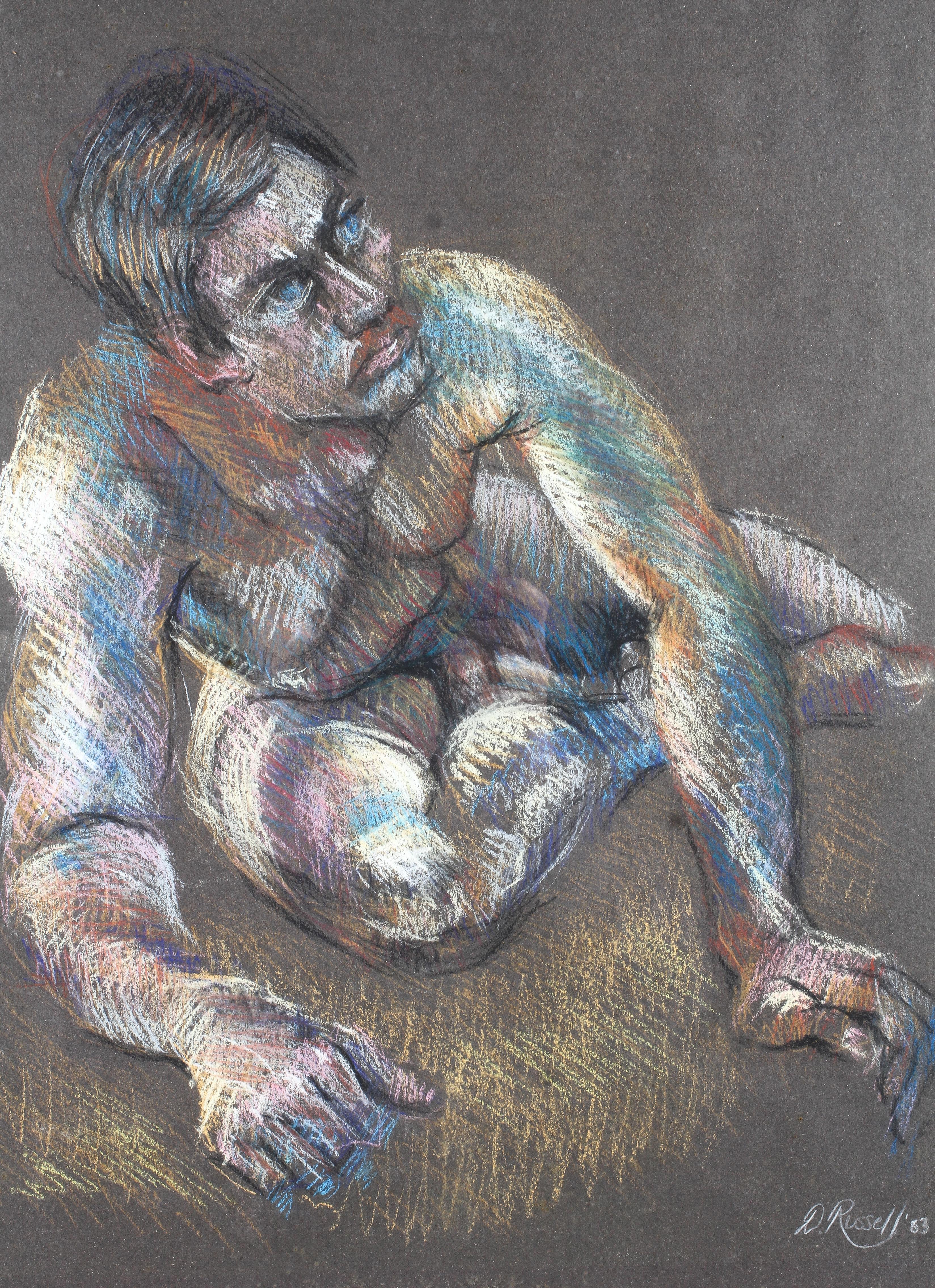 D Russell, Male Nude, pastel on paper. Signed and dated '83 lower right, framed, 40cm x 55cm exc. - Image 3 of 3