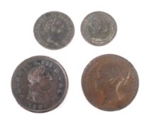 Four 18th and 19th century coins.