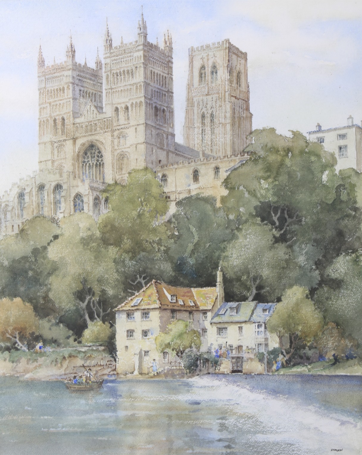 Eric Richard Sturgeon (1920-1999), Durham Cathedral in River landscape, watercolour.