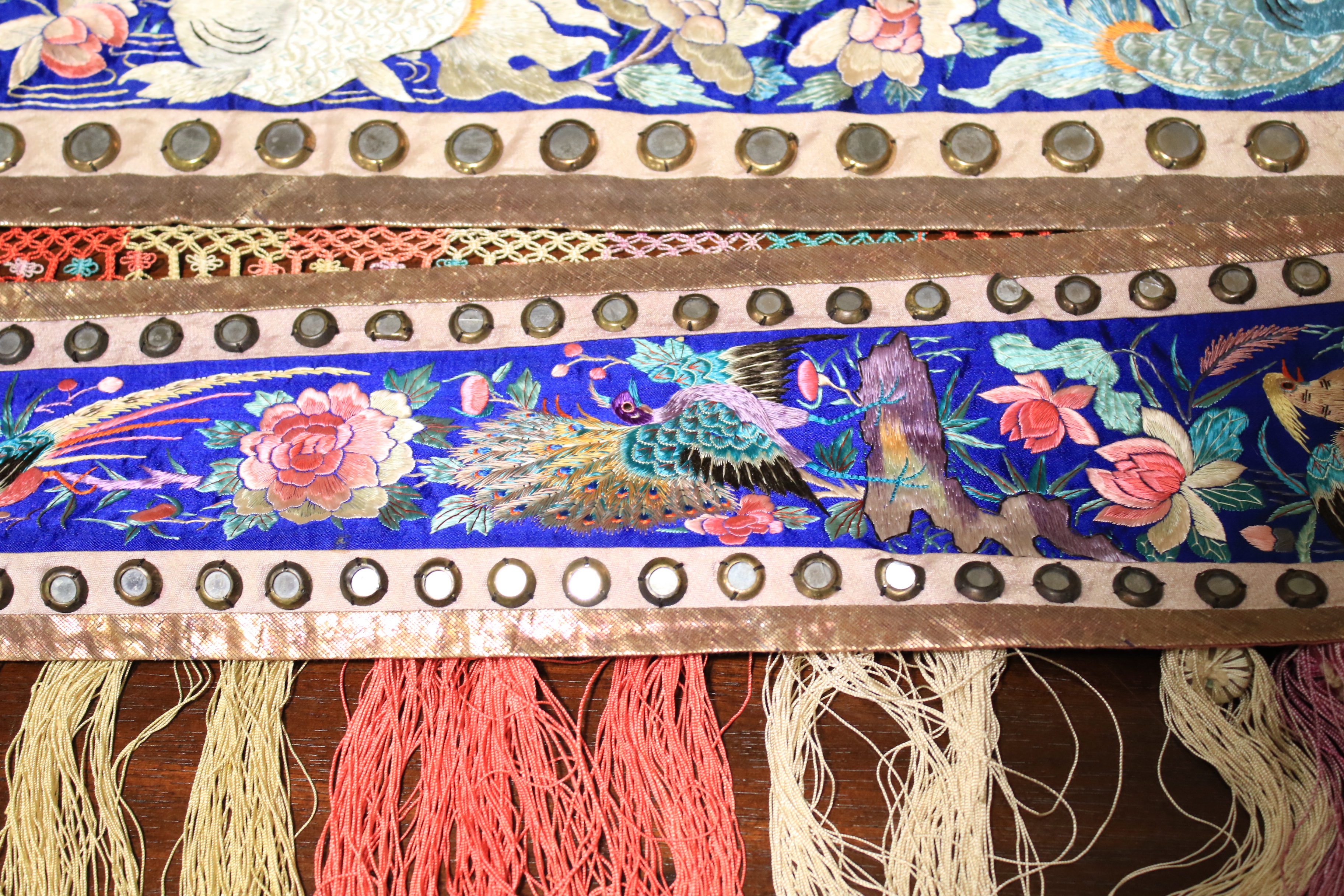 A Chinese Qing Dynasty embroidered silk wall hanging. - Image 16 of 21