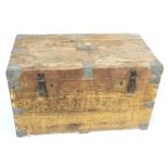 A 19th century / early 20th century metal bound pitch pine military trunk.