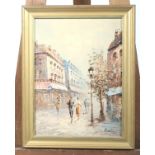 Manner of Caroline Burnett (1877-1950), Parisian Street Scene, oil and acyrlic on canvas.