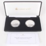 Two silver Britannica coins, boxed with certificate.