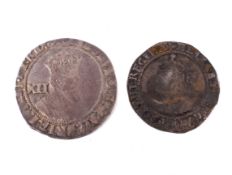 Two coins. James I shilling and a 1579 6d.