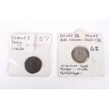 Two hammered penny coins for Henry III and Edward I.