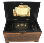 An Early 20th century rosewood and satin wood inlay Swiss music box.