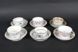 Six English porcelain teabowls and saucers. Circa 1790-early 19th century, various pattern numbers.