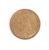 An 1888 gold sovereign coin.