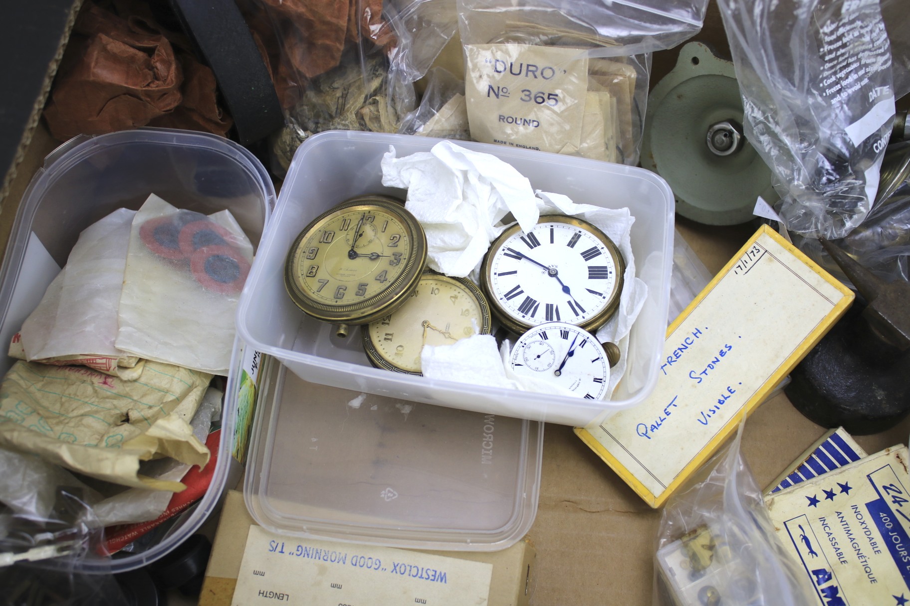 A collection of clock repair tools and spares for longcase clocks, pocket watches, - Image 2 of 2