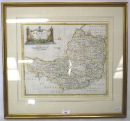 Robert Morden, 18th century hand coloured map of Somersetshire.