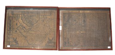 Two 17th century maps of Somersetshire and the County Palatine of Chester. Circa 49cm x 37cm.