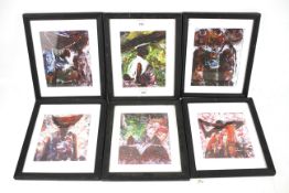 20th century African School, set of six small acrylic paintings of figures.