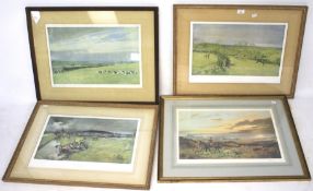 Four prints of hunting scenes. Including 'The Beaufort Hunt', two signed.