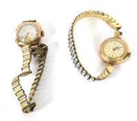 A mid-century 9ct gold ladies wristwatch and another.