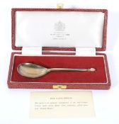 Mappin & Webb hallmarked silver presentation cone spoon.