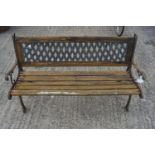 A garden bench. With metal effect wood back and metal end supports.