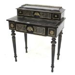 Aesthetic movement ebonised and brass inlaid French desk.