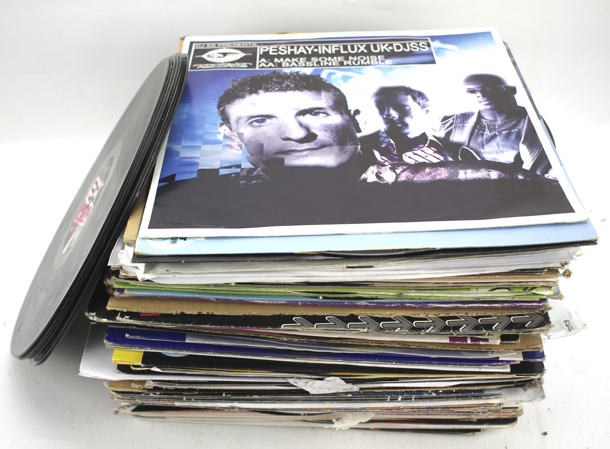 An assortment of vinyl records.