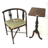 An Edwardian inlaid mahogany corner chair and a tripod side table.